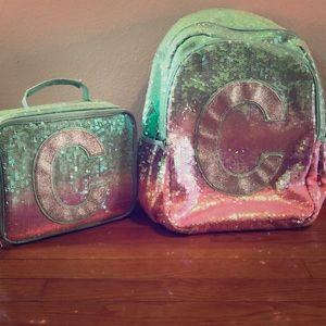 Justice sequin backpack and lunchbox “C” initial